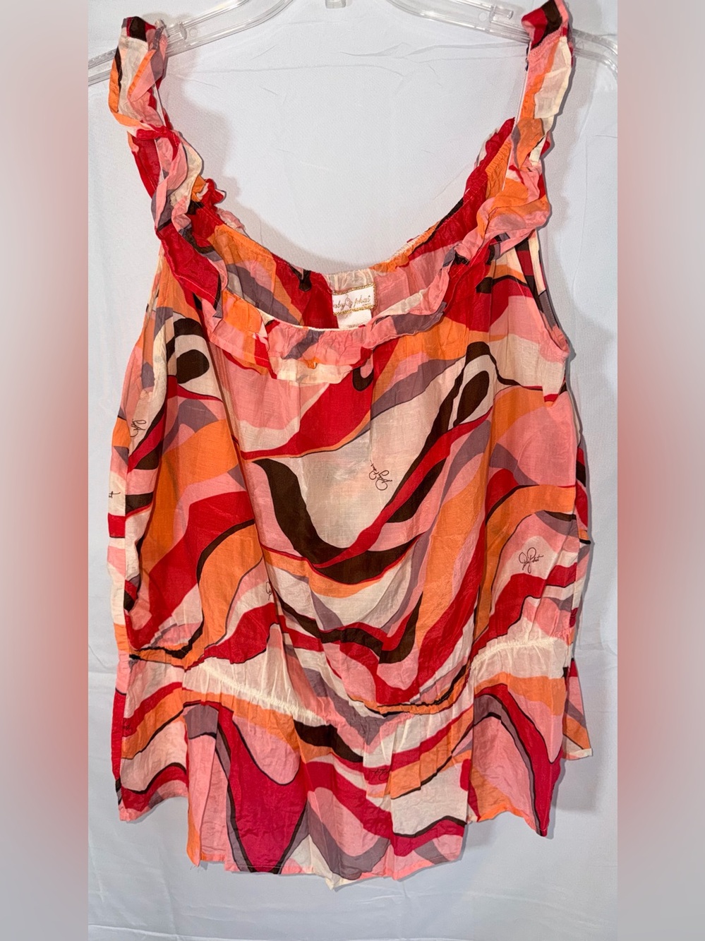 Vintage Baby Phat off-the-shoulder top featuring a bold, swirl abstract print